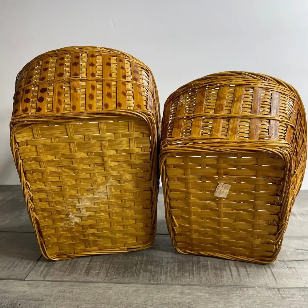 Vintage Set of 2 Woven Handle Baskets Republic of China 8 x 6